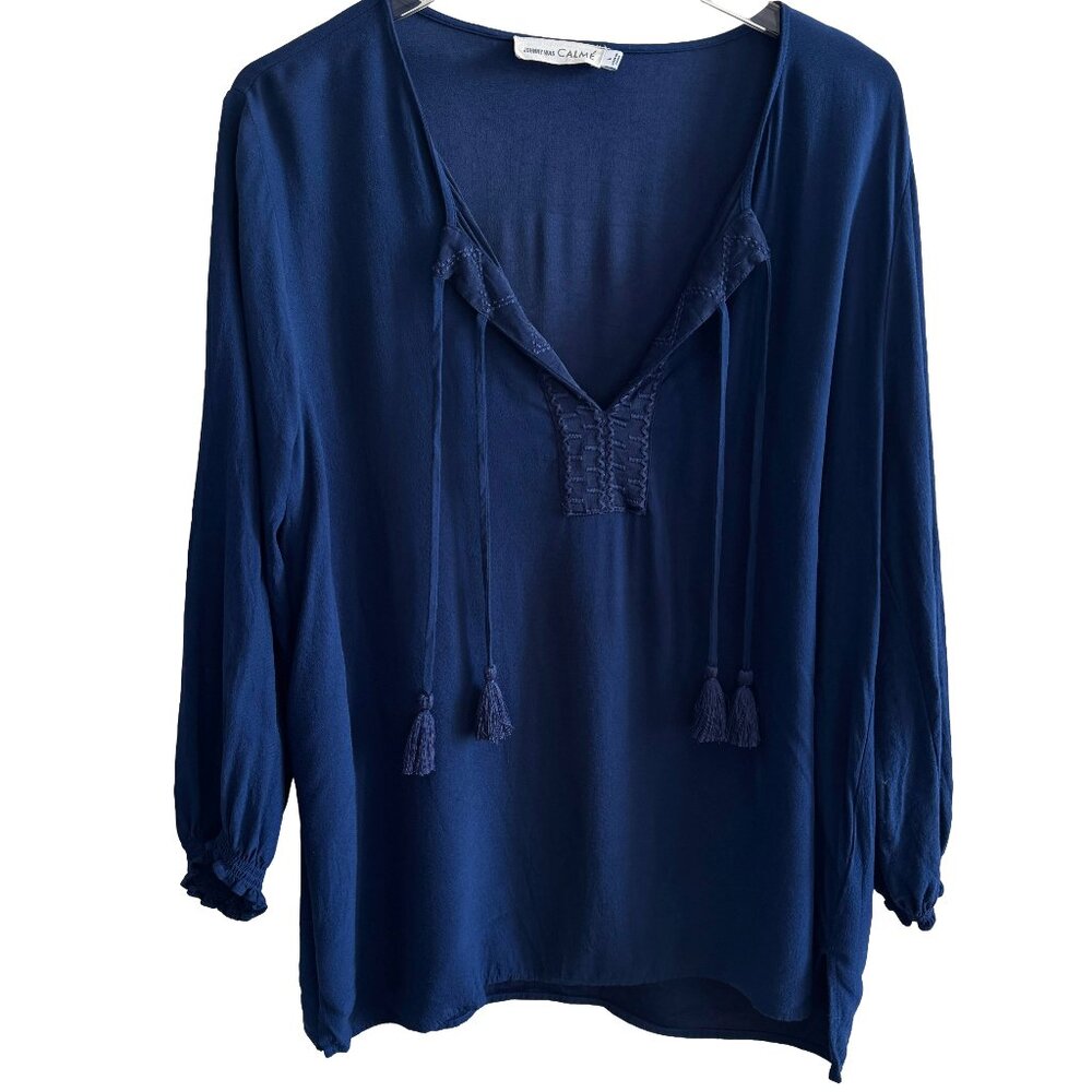 Johnny Was Calme Peasant Tassel Tunic Top Sz L Boho Luxe